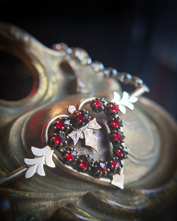 Upcycled Bohemian Garnet Heart Pendant on Sterling Chain