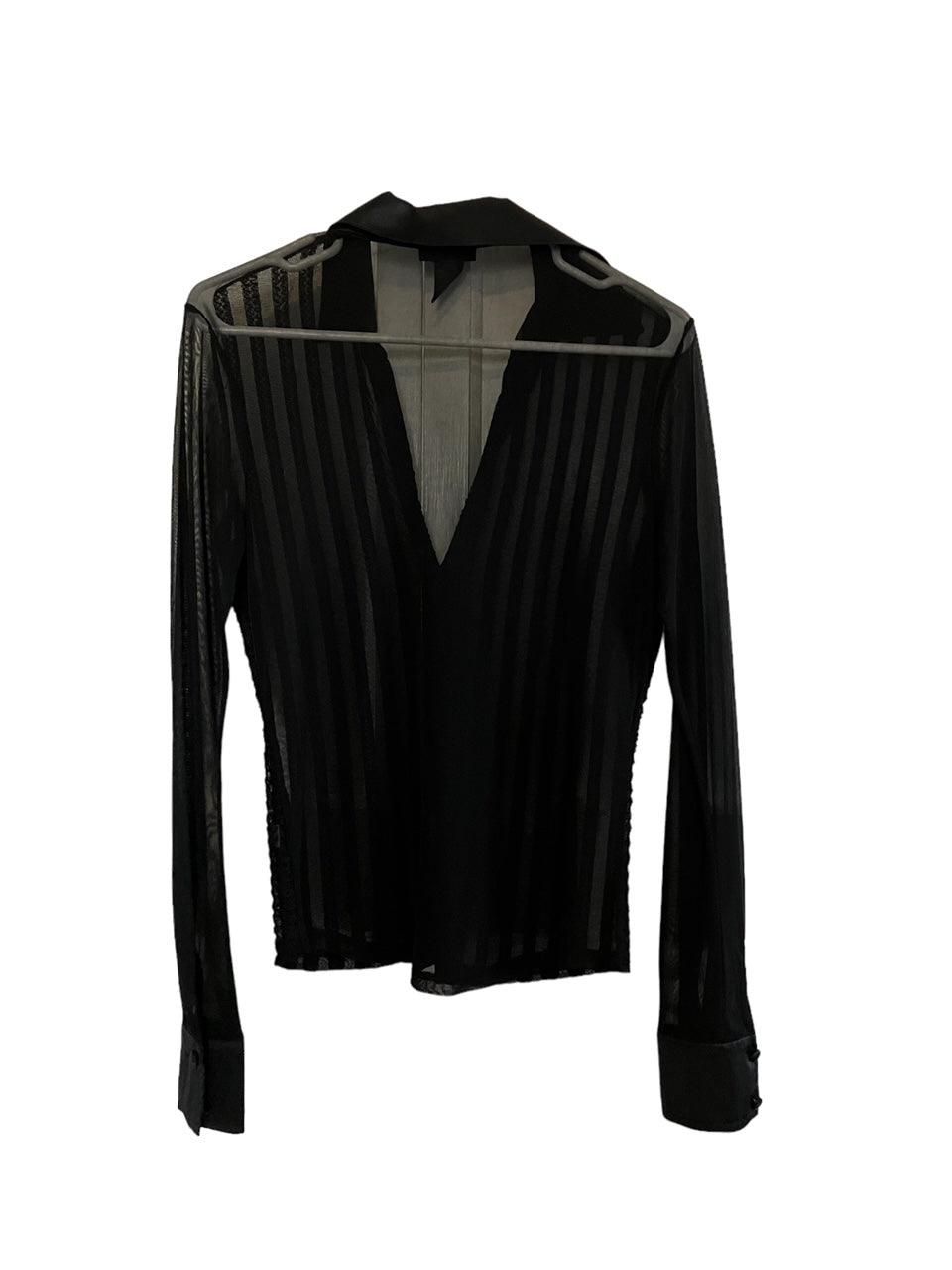 Black Sheer Lace Striped Blouse