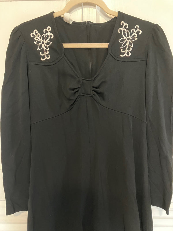 Vintage Black Maxi Dress with White Detailing