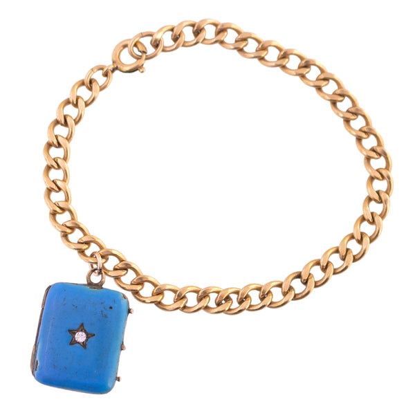 Gold Filled Charm Bracelet with Antique Enameled Locket