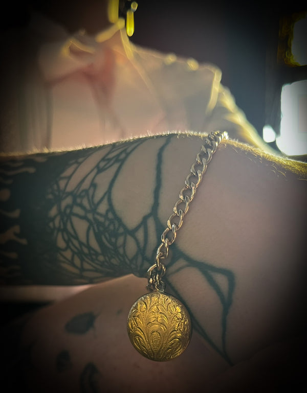 Vintage Gold Filled Locket with Scroll Disc Charm
