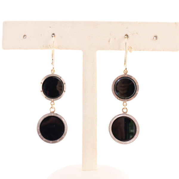 Repurposed Cuff Link Onyx Earrings