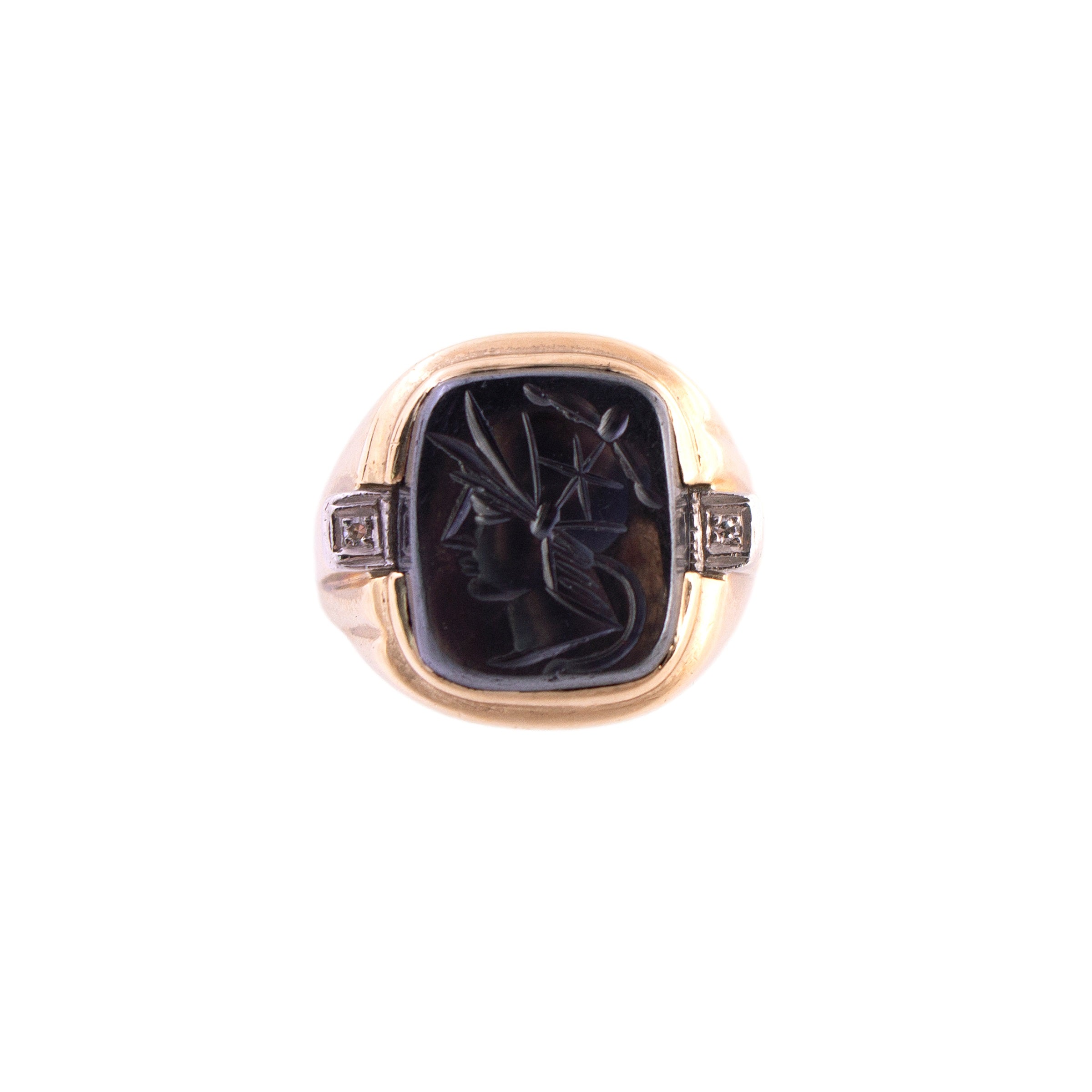 Vintage Hematite Intaglio and Diamond Ring
