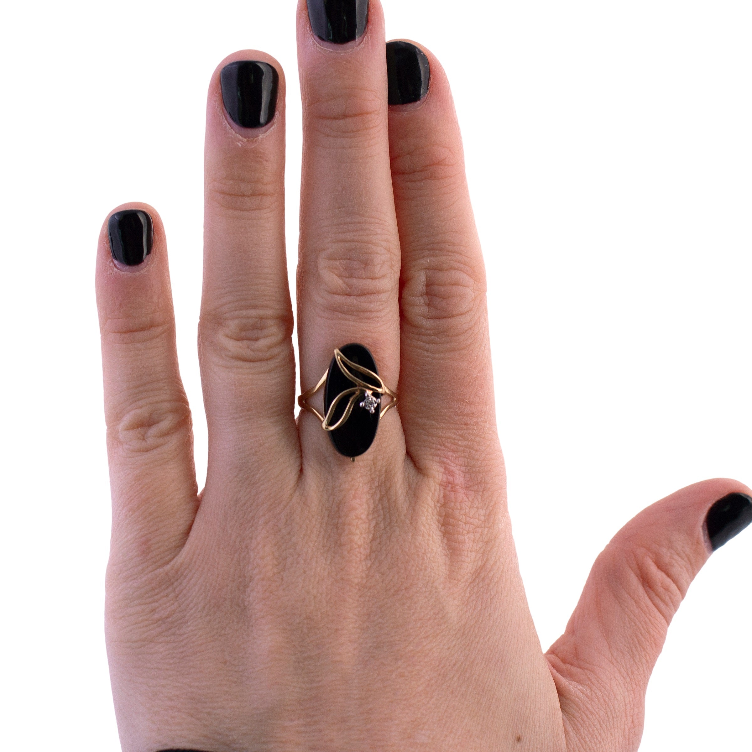 Vintage Onyx Leaf Ring