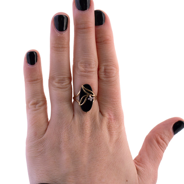 Vintage Onyx Leaf Ring