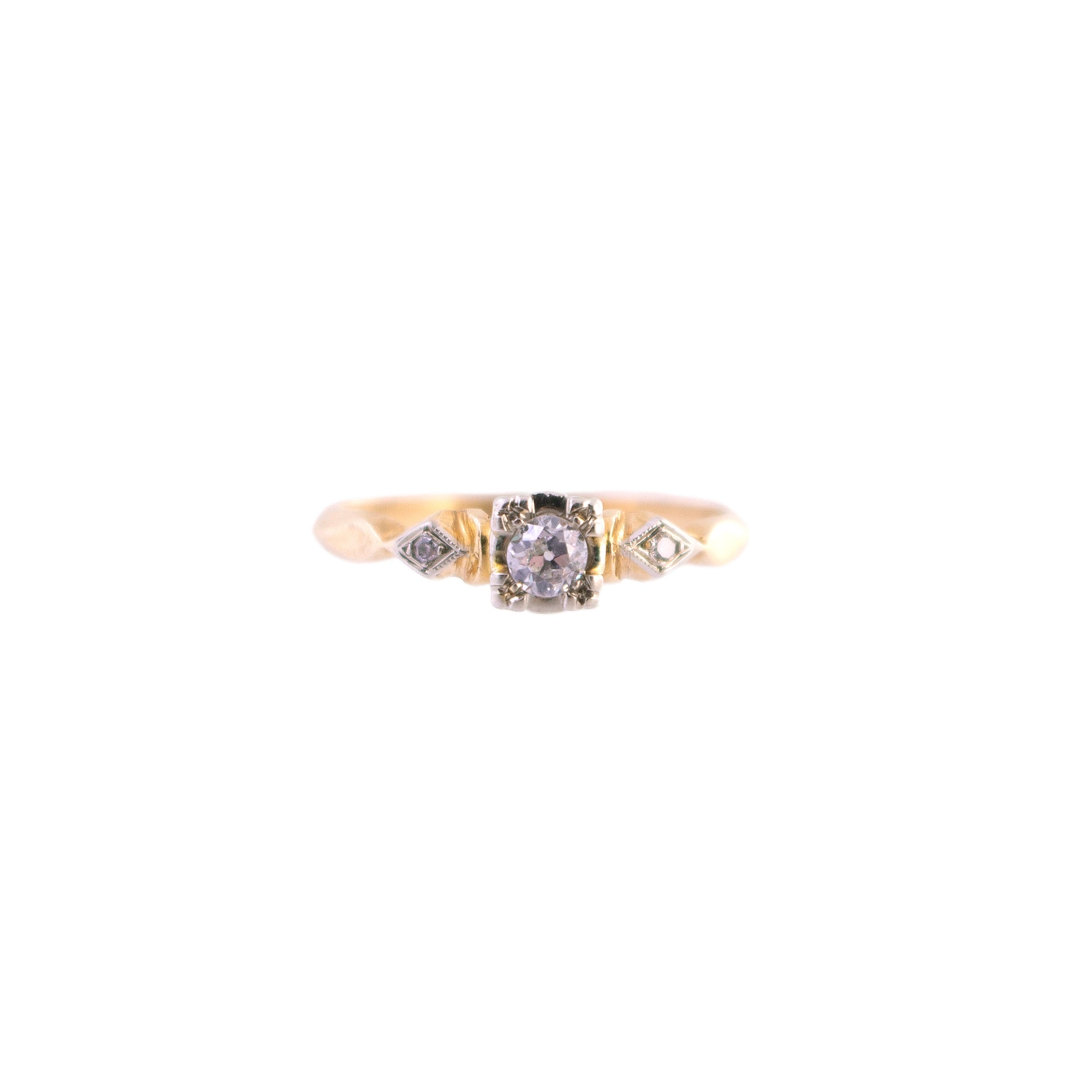 14K Two Tone 3 Diamond Engagement Ring