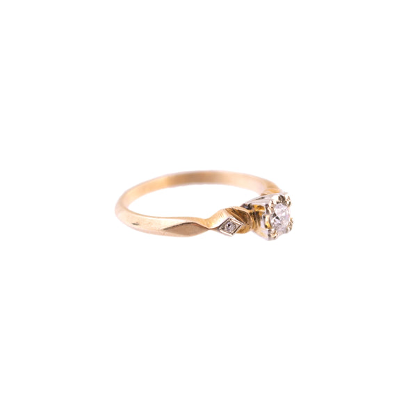 14K Two Tone 3 Diamond Engagement Ring