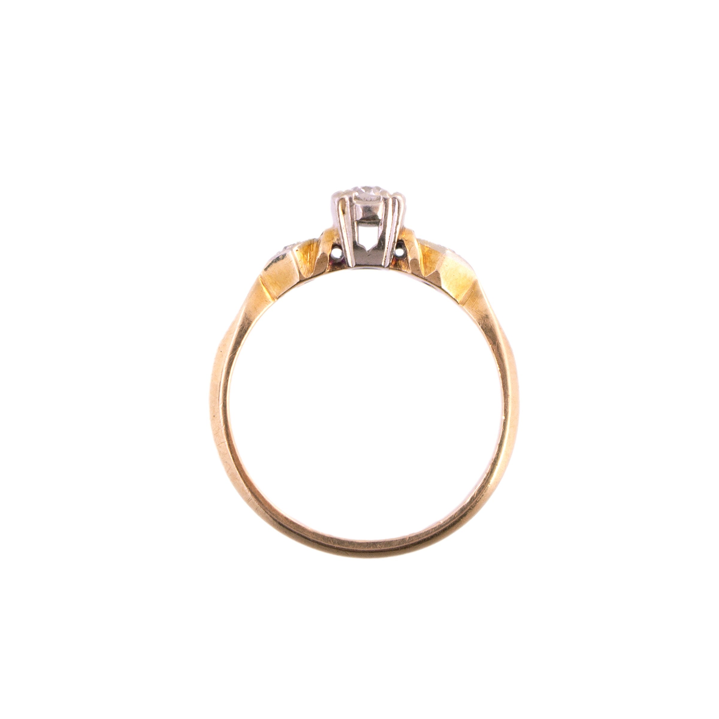 14K Two Tone 3 Diamond Engagement Ring