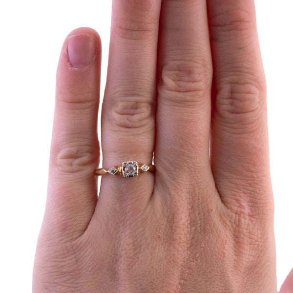 14K Two Tone 3 Diamond Engagement Ring