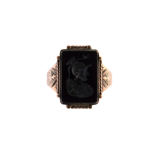 Antique Onyx Roman Soldier Intaglio Ring
