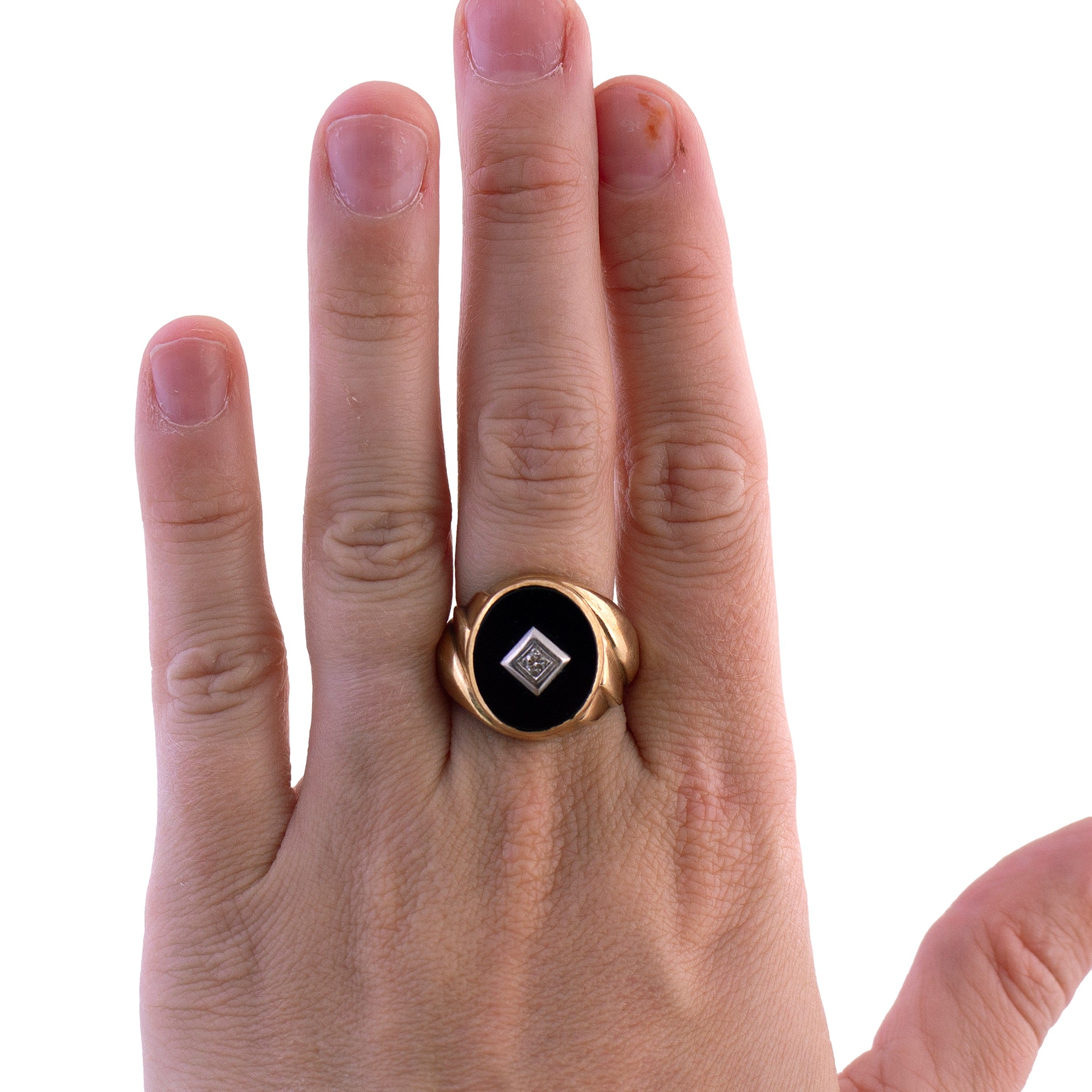 10K Gold Onyx and Diamond Fluted Gent's Ring