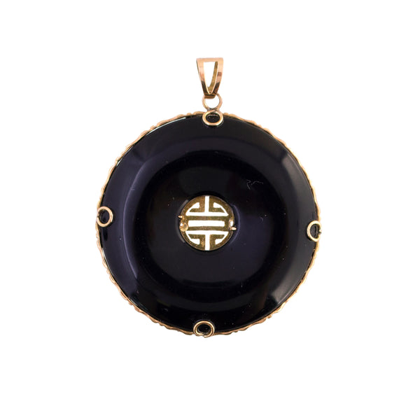 14K Gold Asian Inspired Onyx Pendant
