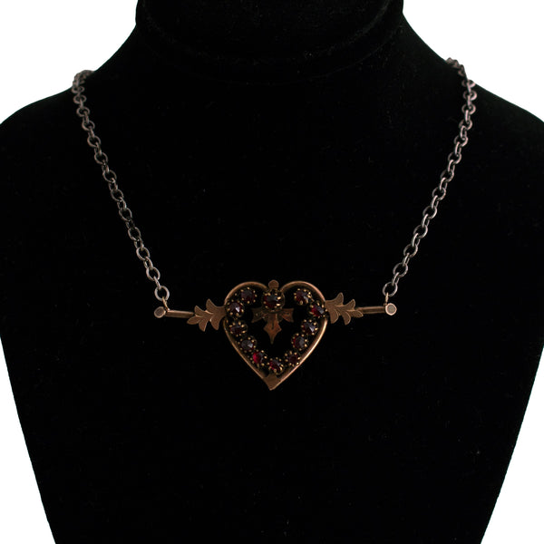 Upcycled Bohemian Garnet Heart Pendant on Sterling Chain