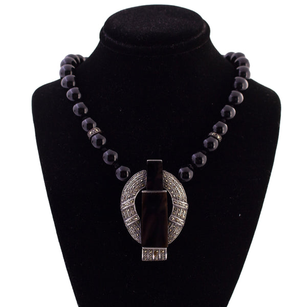 Onyx and Marcasite Beaded Necklace