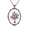 Floral Marcasite Pendant on Black Stainless Chain