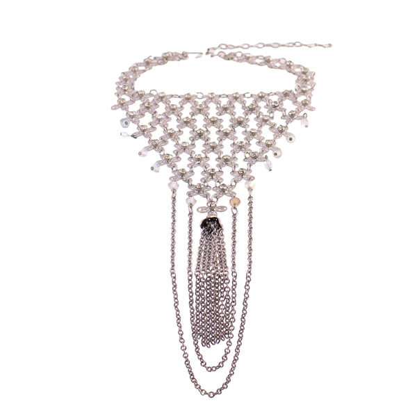 Tiered Rhinestone Tassel Necklace