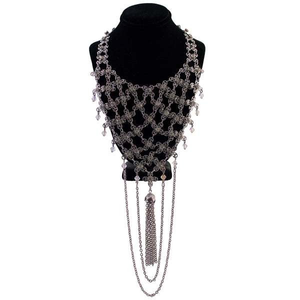 Tiered Rhinestone Tassel Necklace