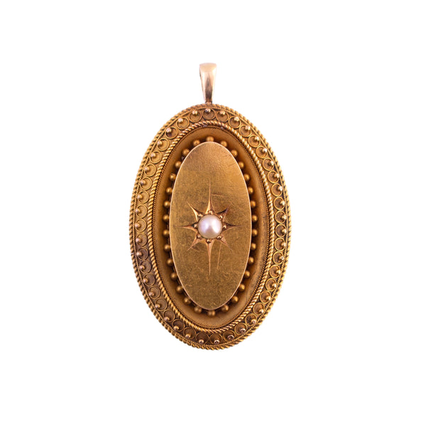 Upcycled Antique Gold and Pearl Pendant
