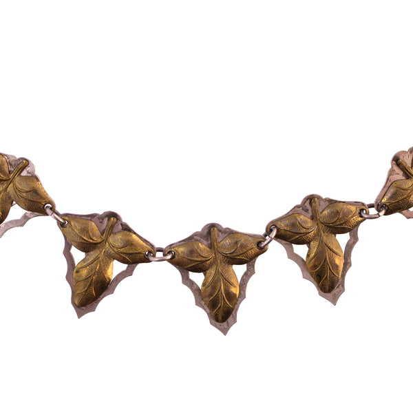 Two Tone Leaf Link Necklace