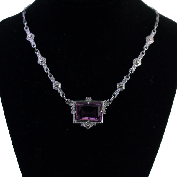 Depression Era Purple Glass and Marcasite Necklace