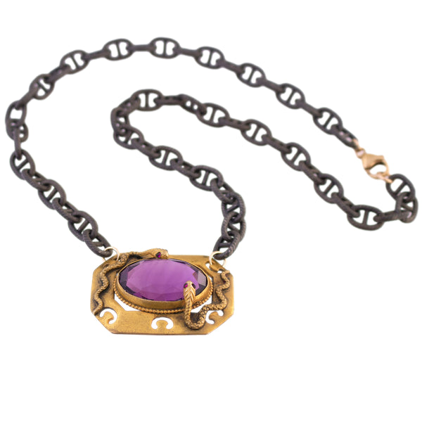 Upcycled Purple Glass Snake Necklace