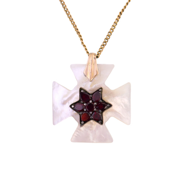 Upcycled Etruscan Cross and Bohemian Garnet Pendant