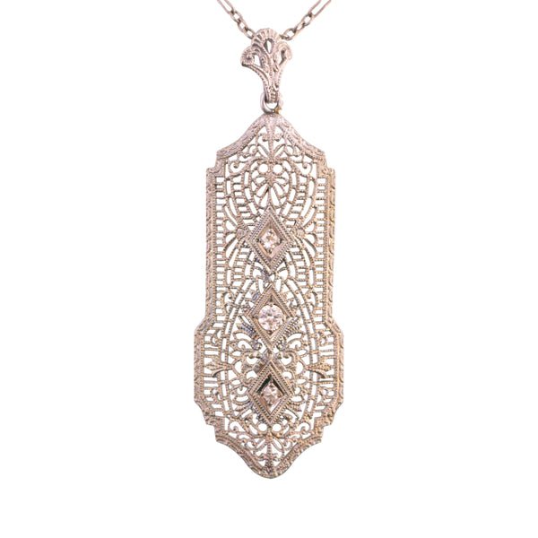 10K White Gold Filigree Diamond Necklace