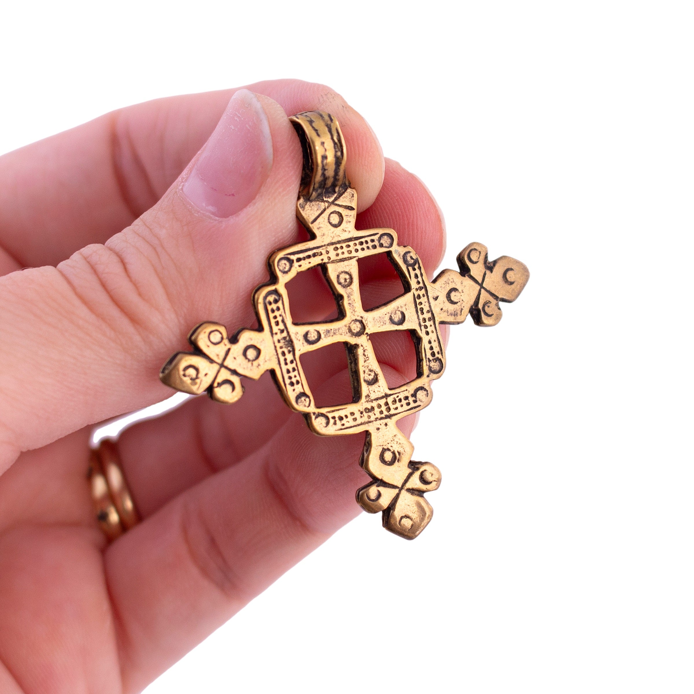 Vintage Brass Etruscan Cross Pendant