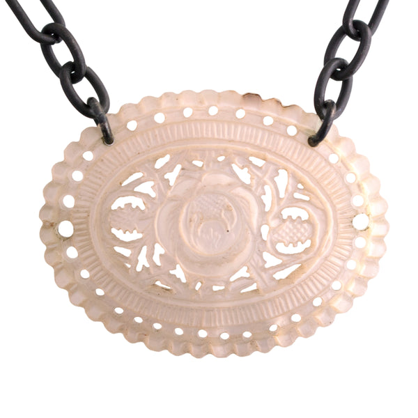 Carved Mother of Pearl Floral Necklace