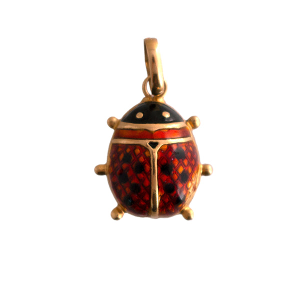 18K Gold Enameled Ladybug Charm