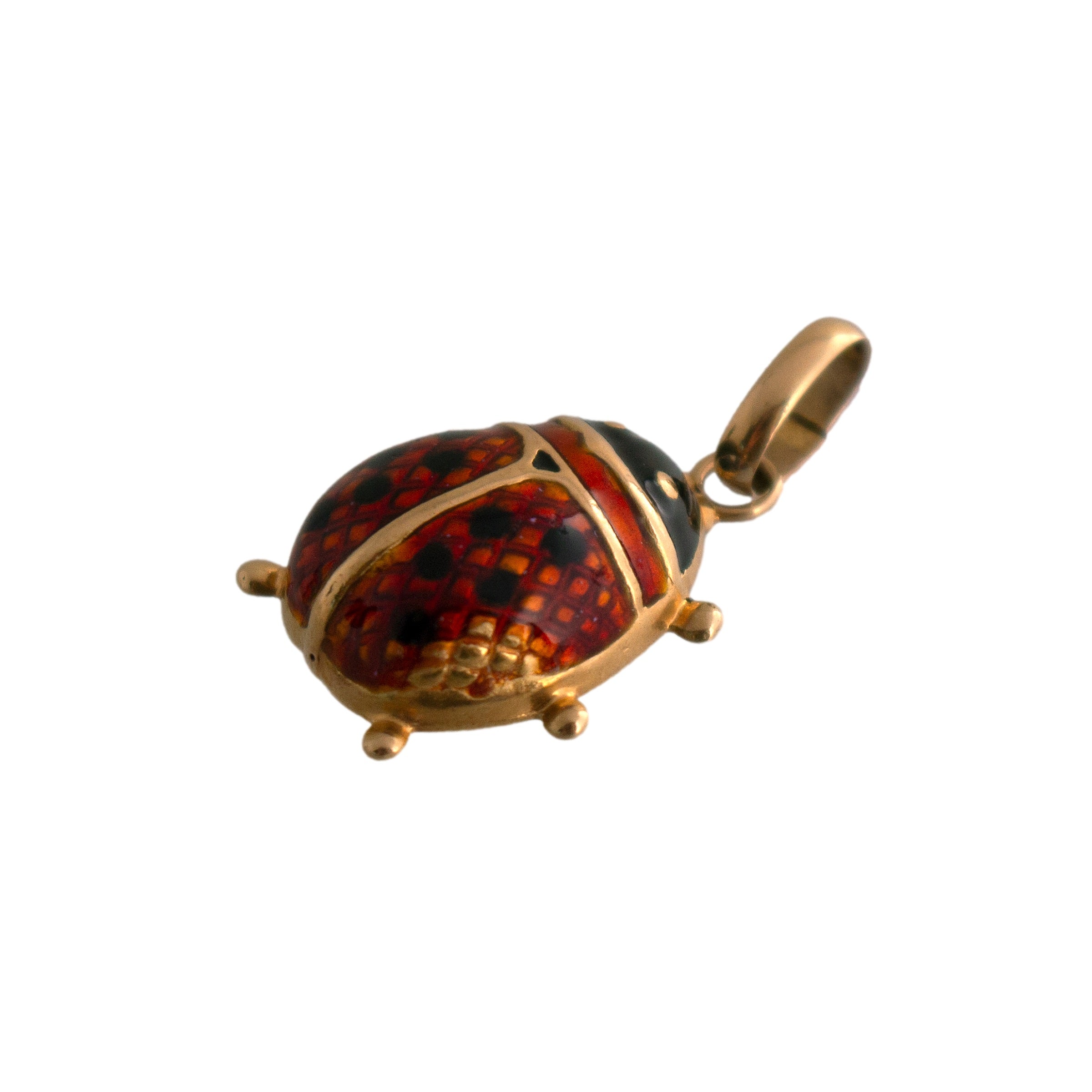 18K Gold Enameled Ladybug Charm