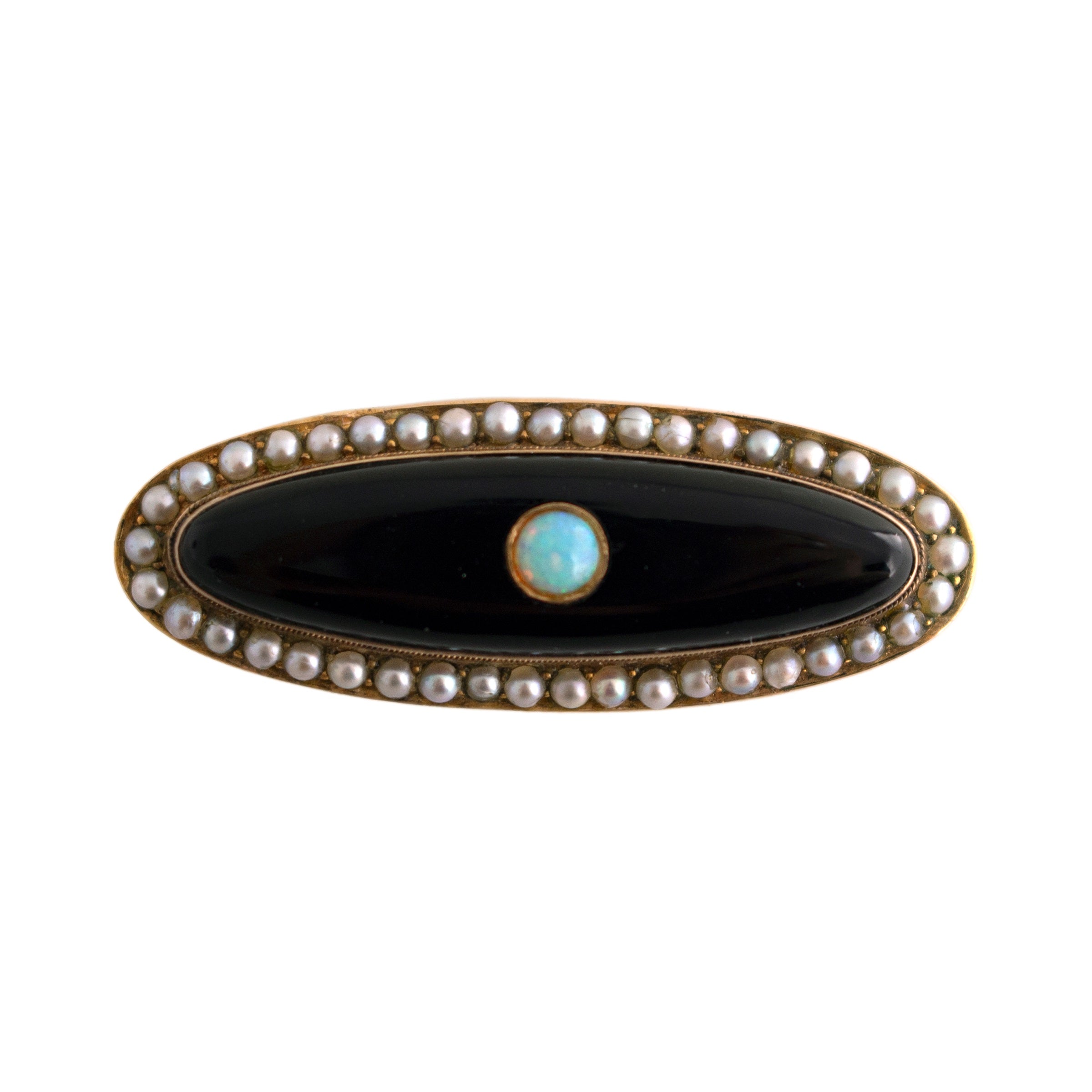 Antique Onyx and Opal Brooch