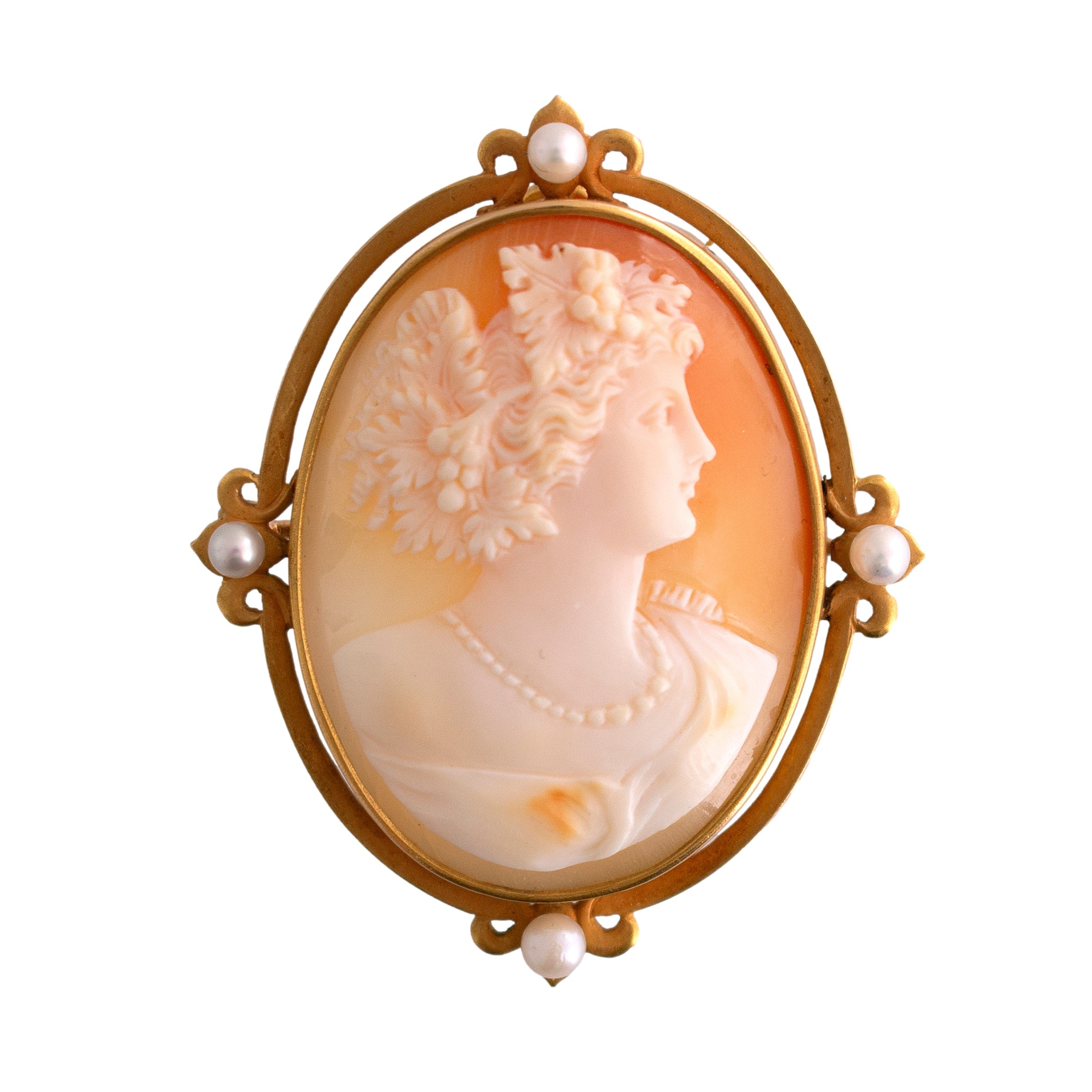 14K Gold Shell Cameo and Pearl Pin/Pendant