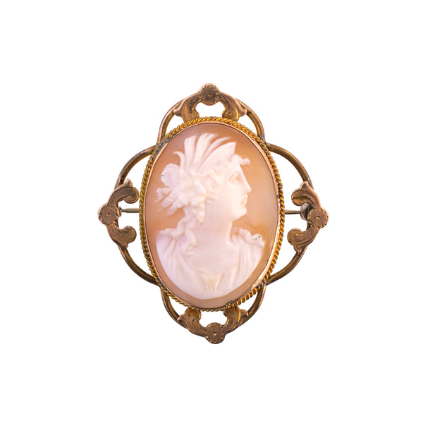 Vintage Shell Cameo with Floral Frame Brooch