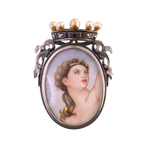 Painted Portrait Crown Brooch/Pendant