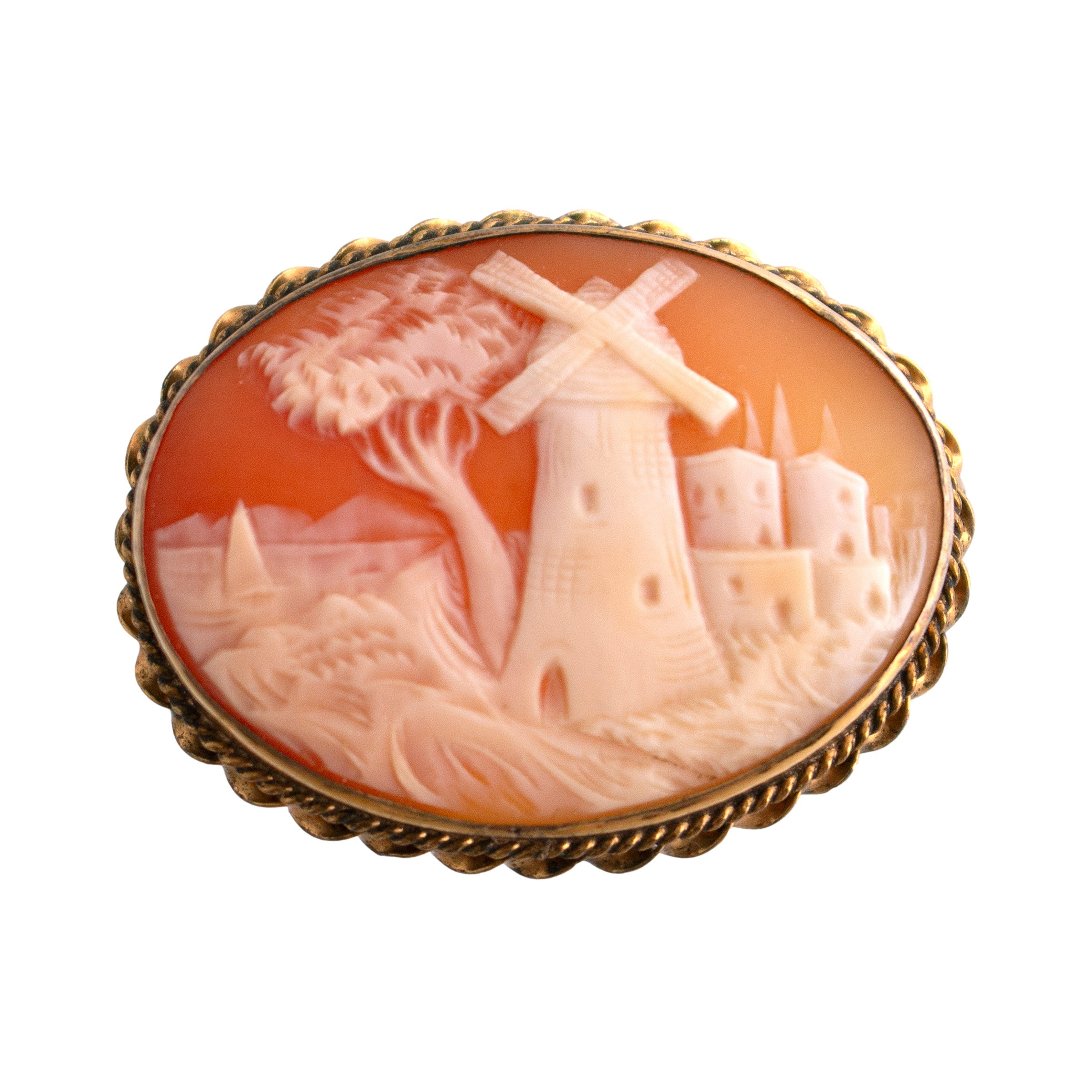 Windmill Shell Cameo Brooch