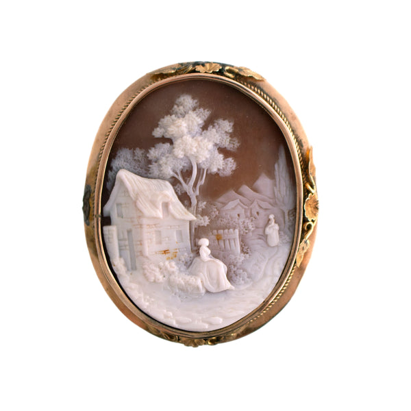 Vintage Village Scene Cameo Brooch