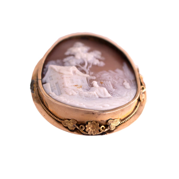 Vintage Village Scene Cameo Brooch