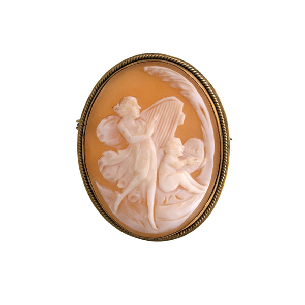 Lady with Harp and Cherub Cameo Pin/Pendant