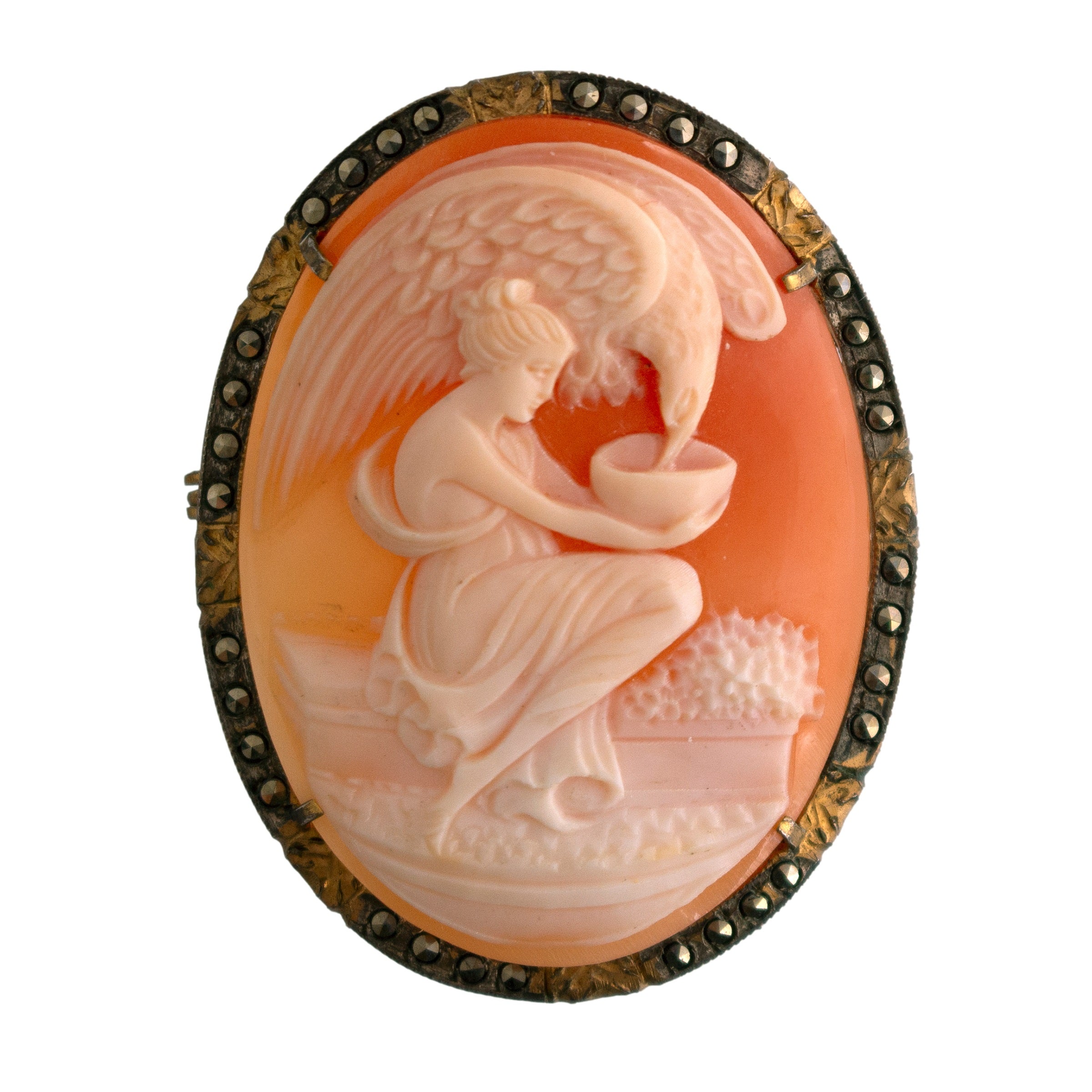 Lady and Bird Cameo Pin/Pendant