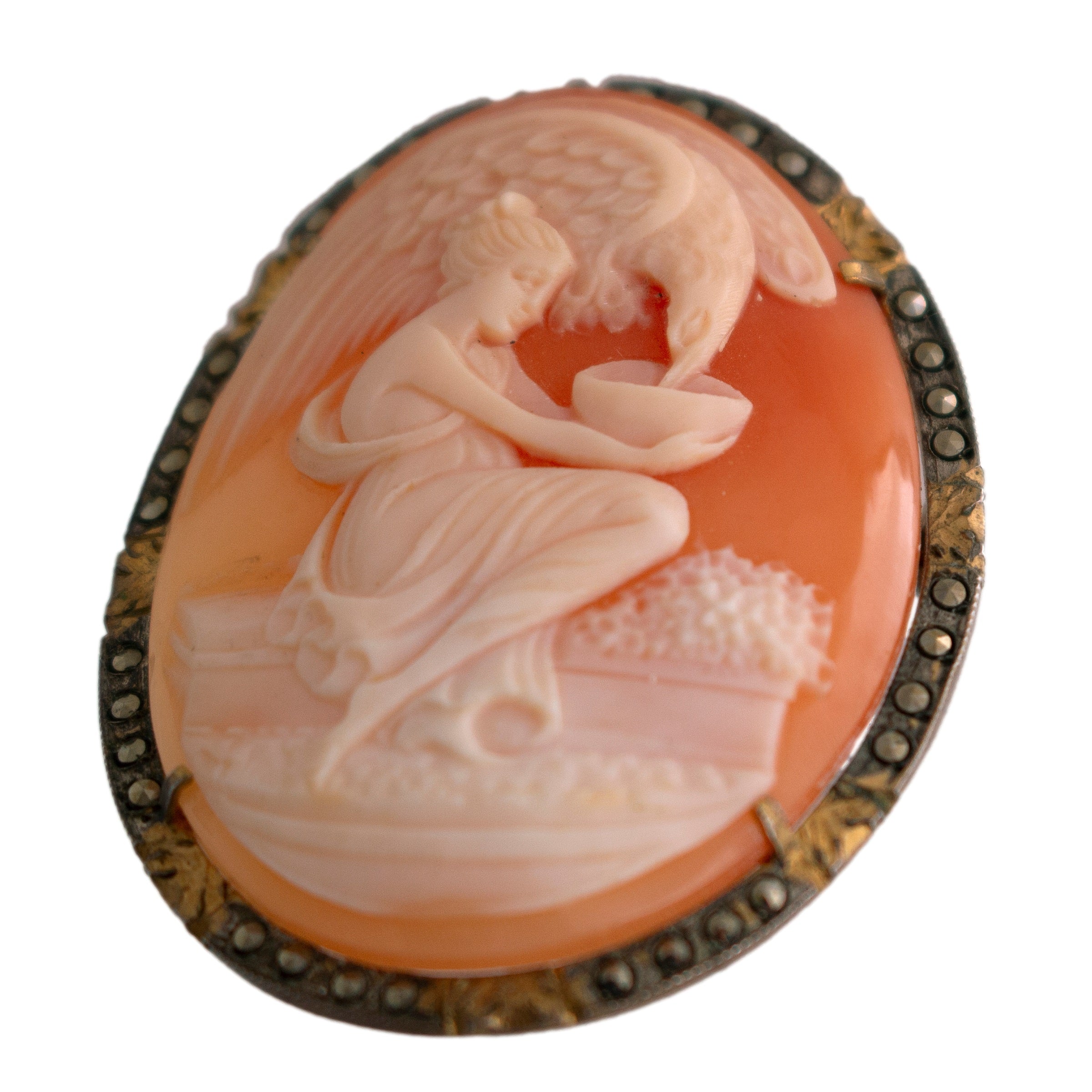 Lady and Bird Cameo Pin/Pendant