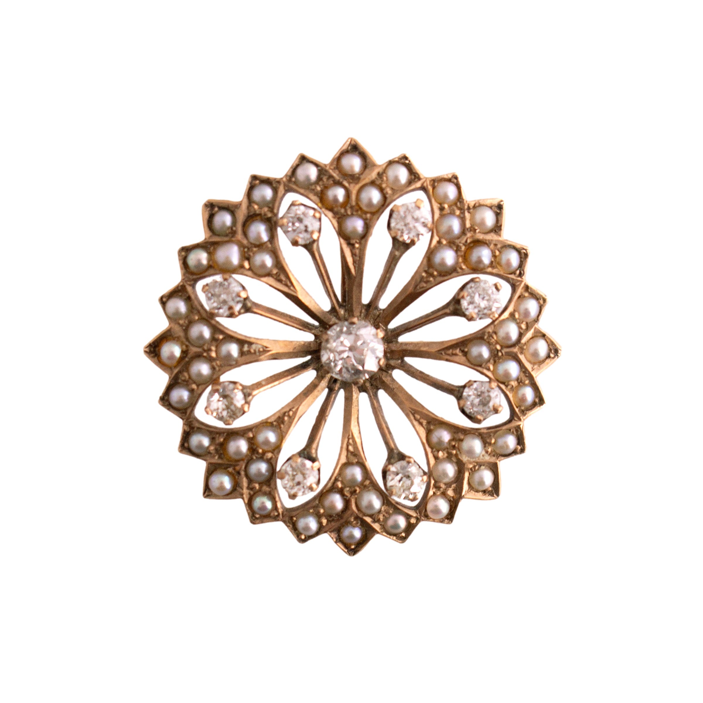 Antique Diamond and Seed Pearl Starburst Pin/Pendant