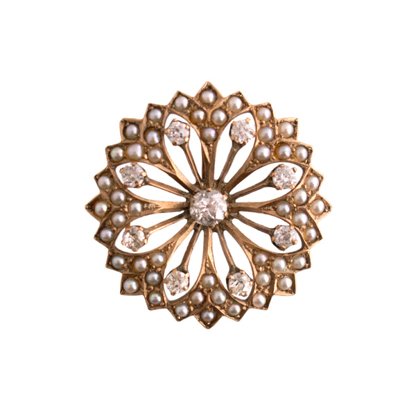 Antique Diamond and Seed Pearl Starburst Pin/Pendant