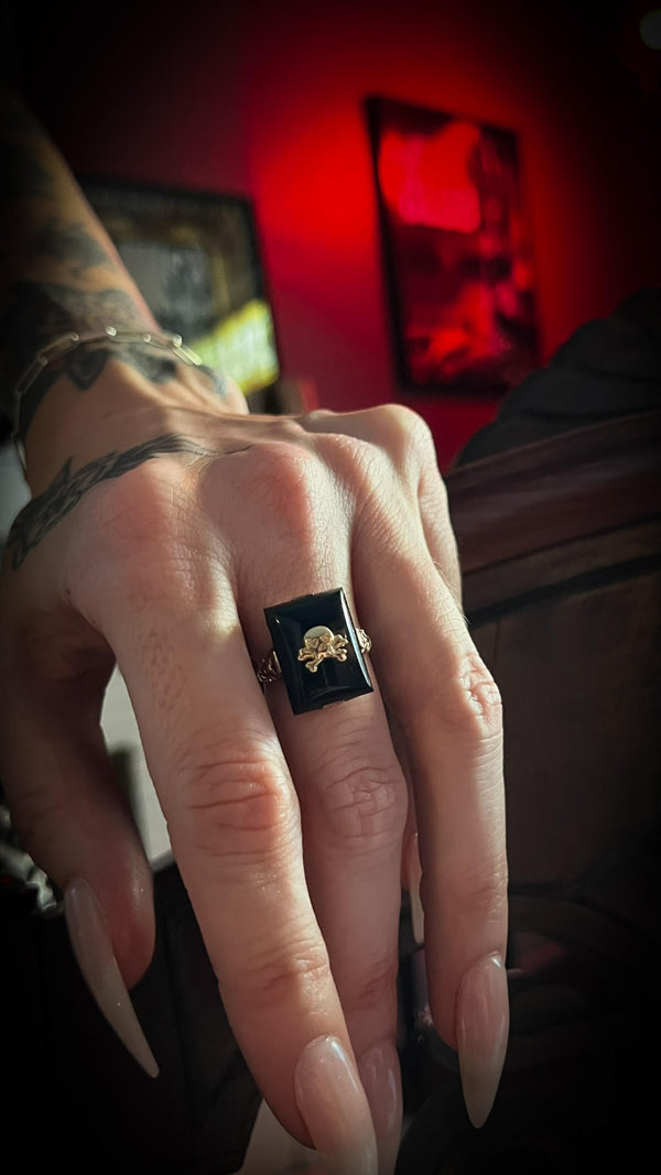 Upcycled Skull Onyx Ring