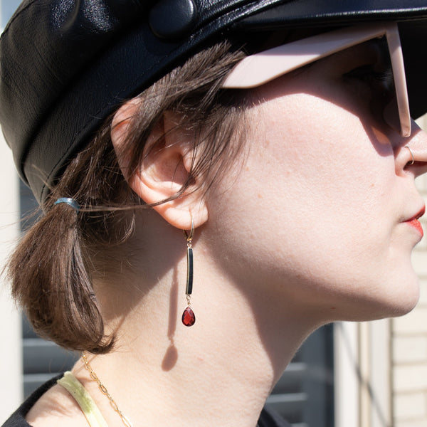 Repurposed Lingerie Pin Garnet Dangle Earrings