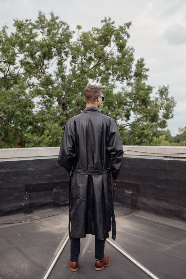 Venezia Vitale Black Leather Trench Coat