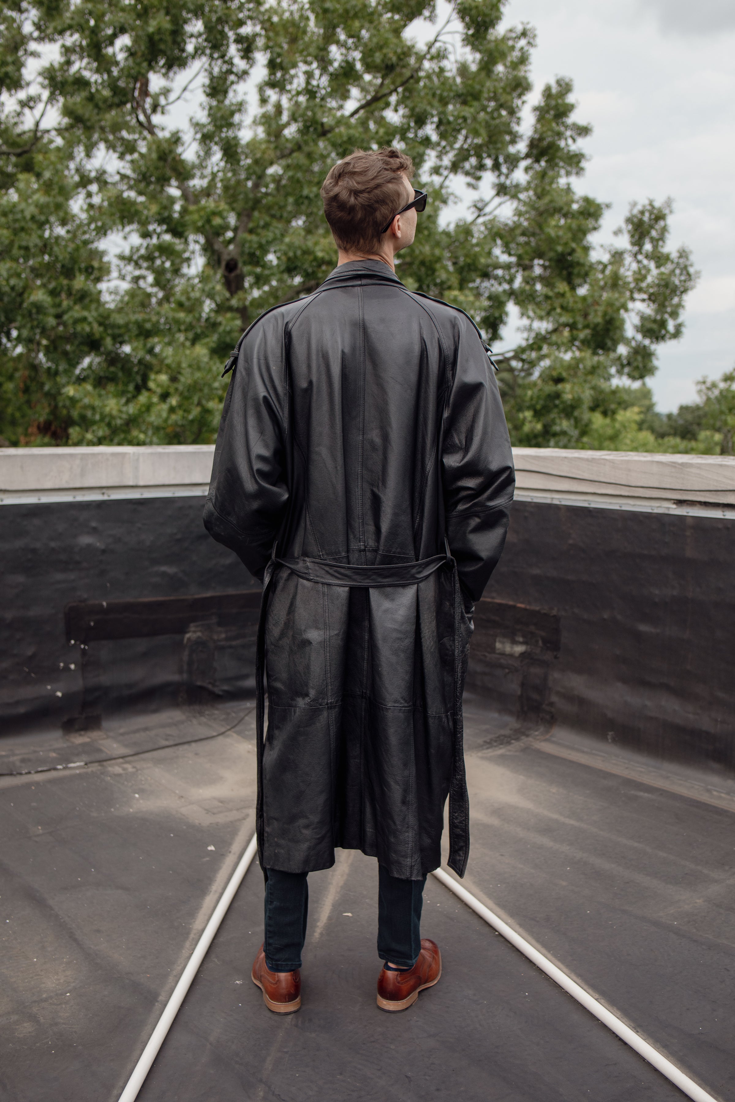 Venezia Vitale Black Leather Trench Coat