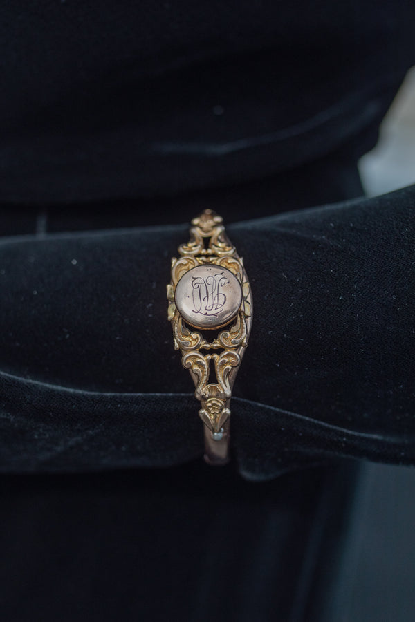 Victorian Gold Filled Locket Bangle Bracelet