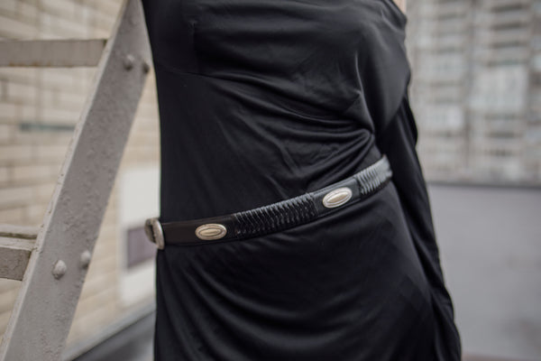 Black Leather Concho Link Belt
