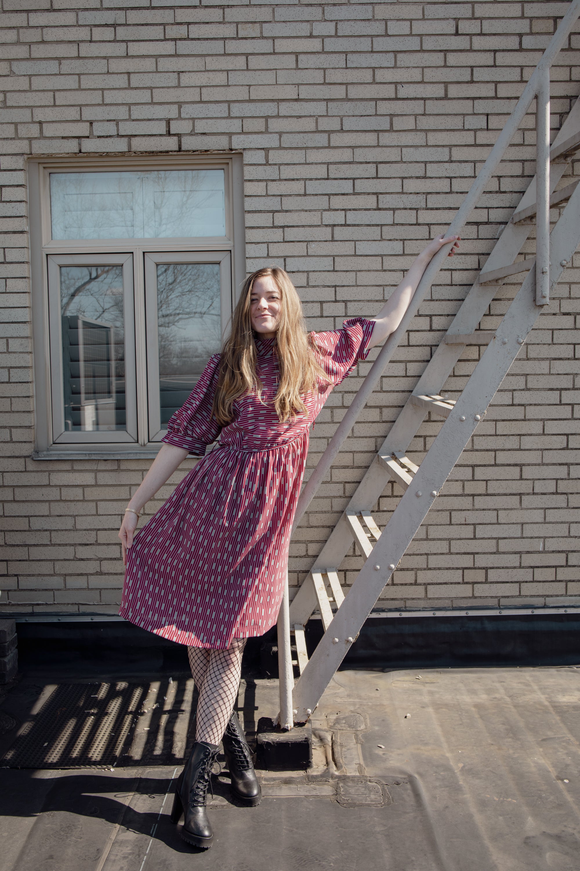 Gray and Pink Patterned Dress